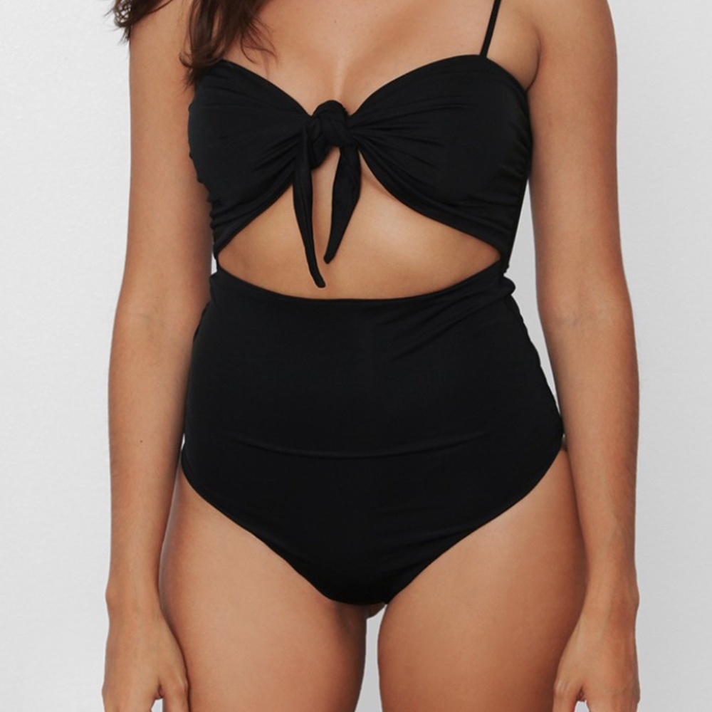 Tie front cut out bodysuit/swimsuit